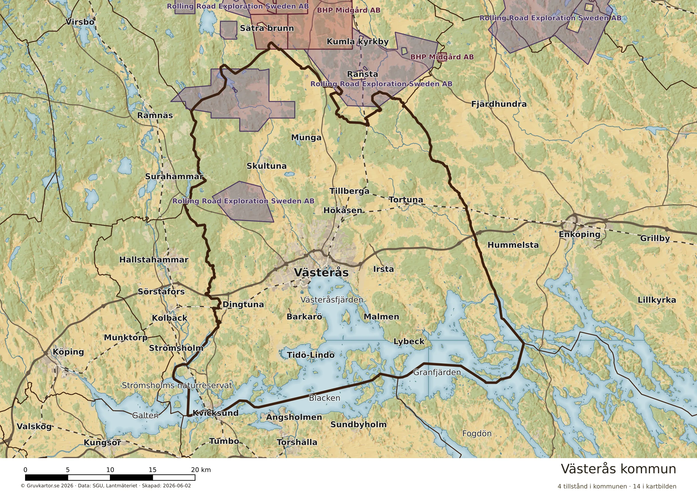 Karta över mineraltillstånd i Västerås kommun