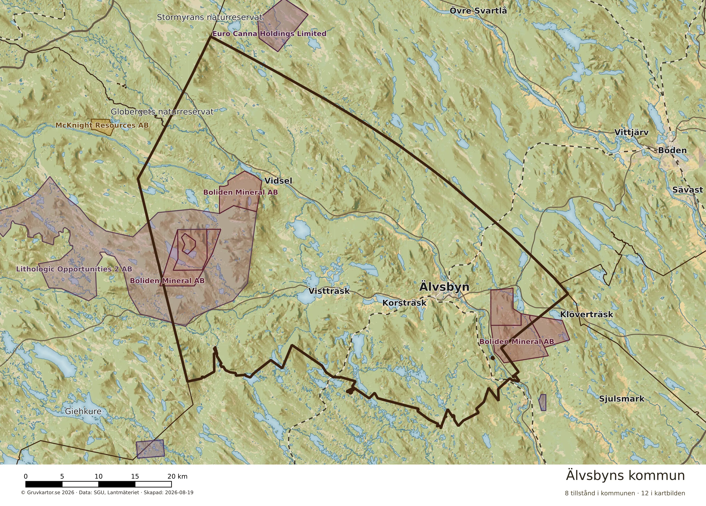 Karta över mineraltillstånd i Älvsbyns kommun