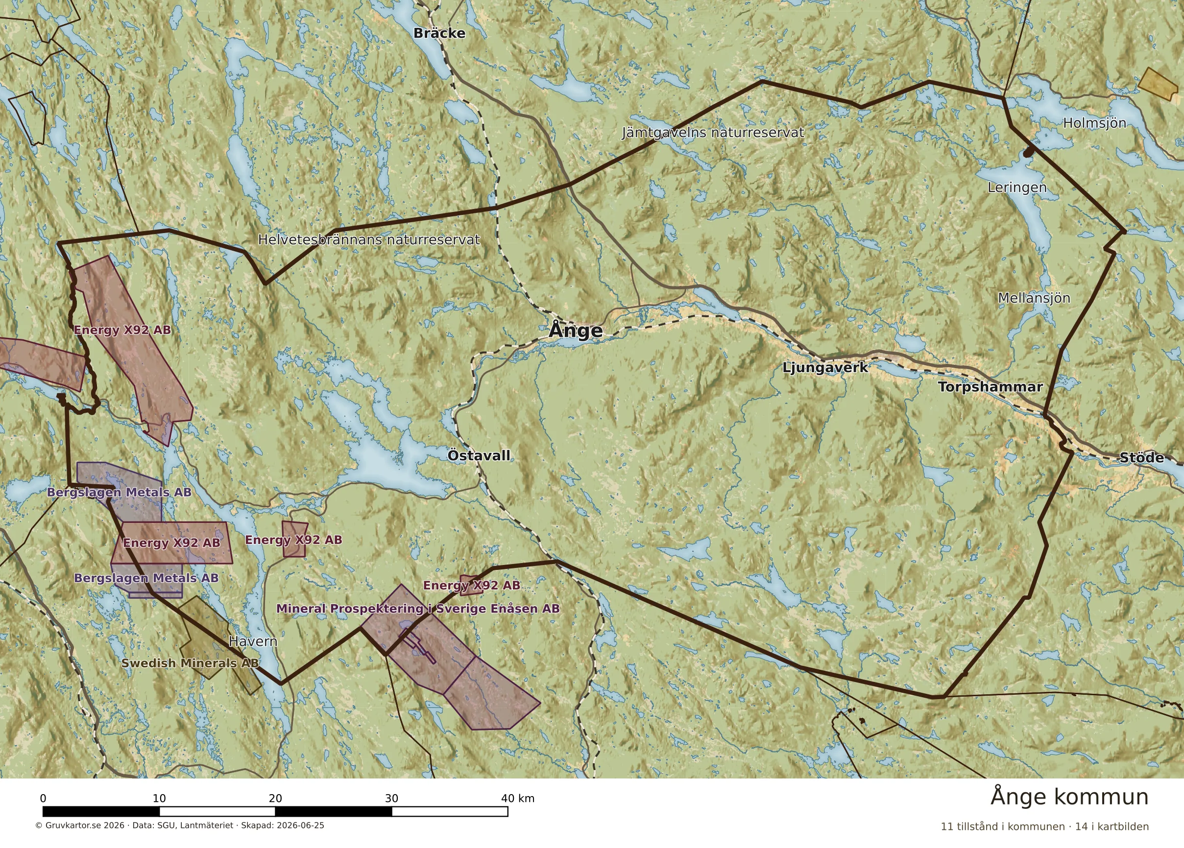 Karta över mineraltillstånd i Ånge kommun
