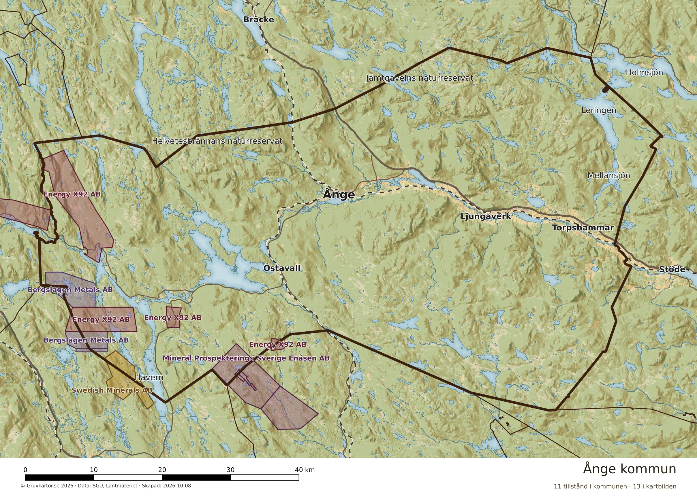 Karta över mineraltillstånd i Ånge kommun
