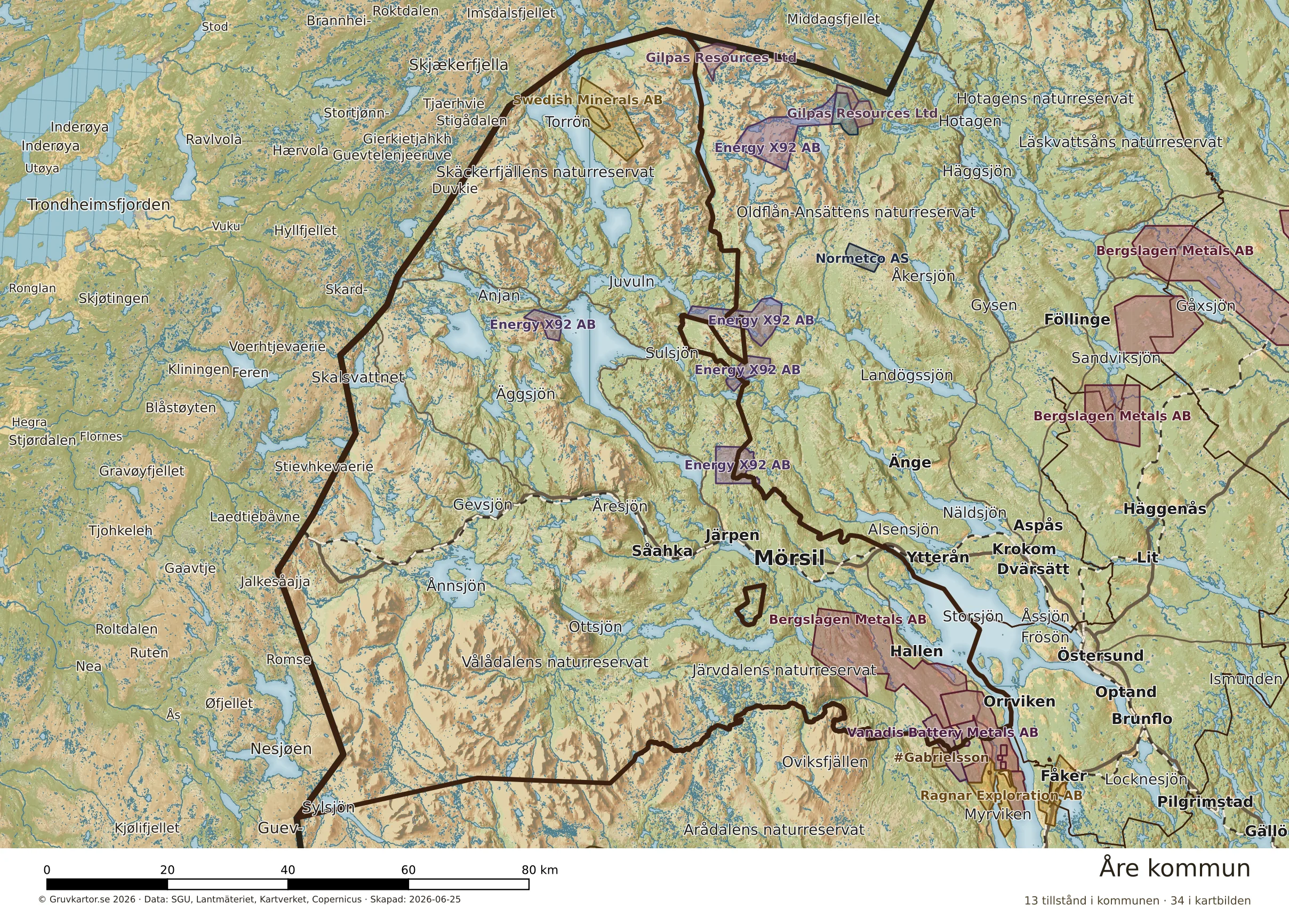 Karta över mineraltillstånd i Åre kommun