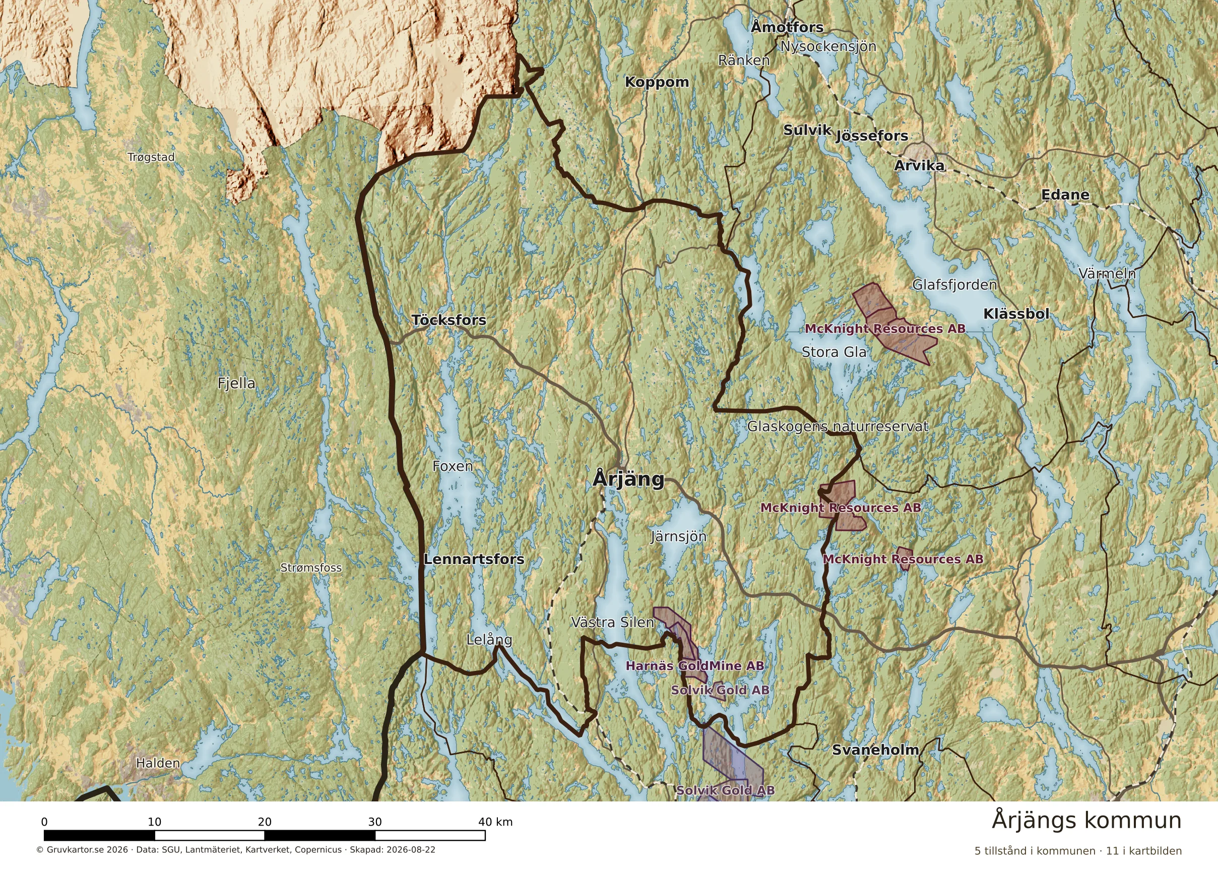 Karta över mineraltillstånd i Årjängs kommun