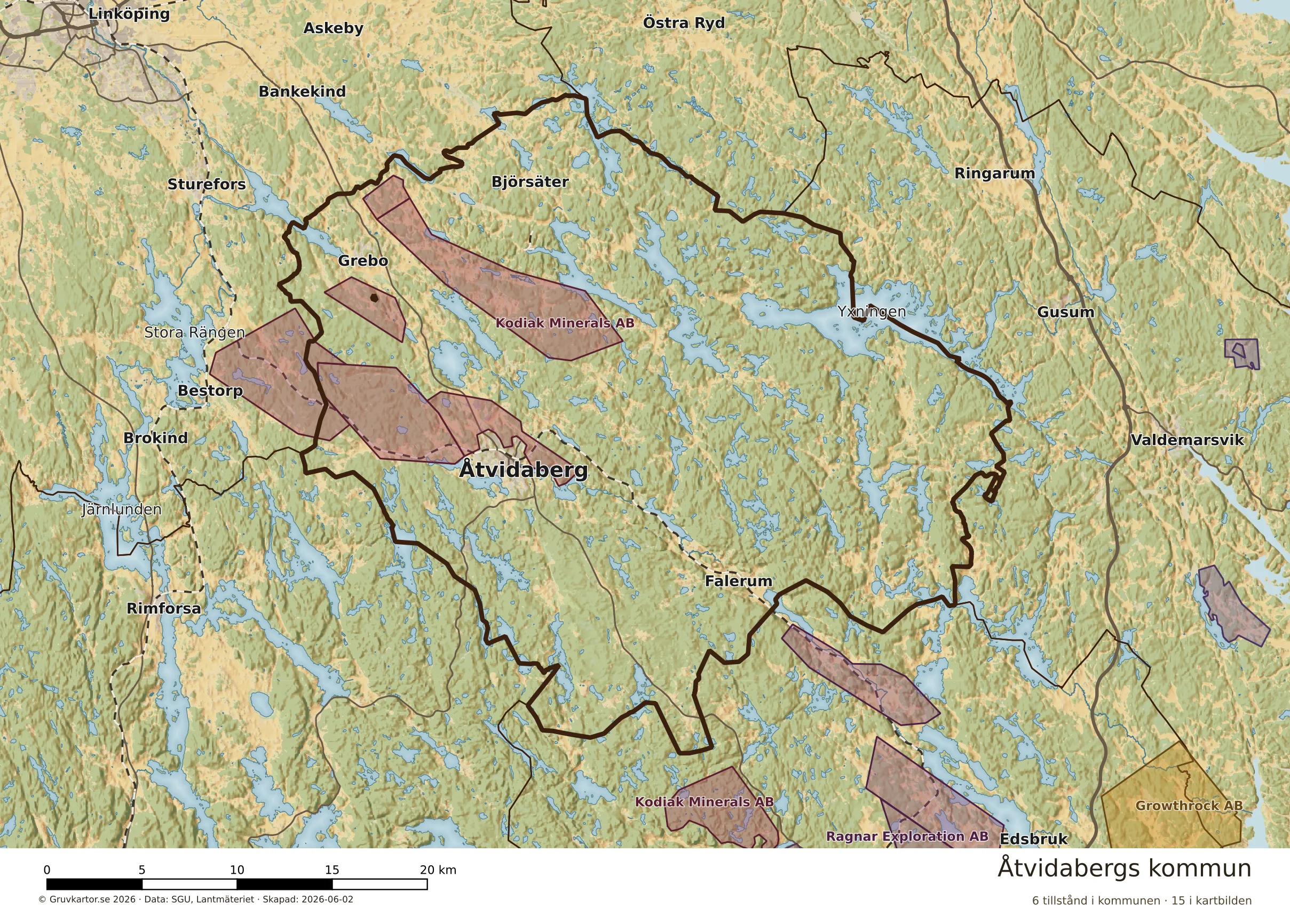 Karta över mineraltillstånd i Åtvidabergs kommun