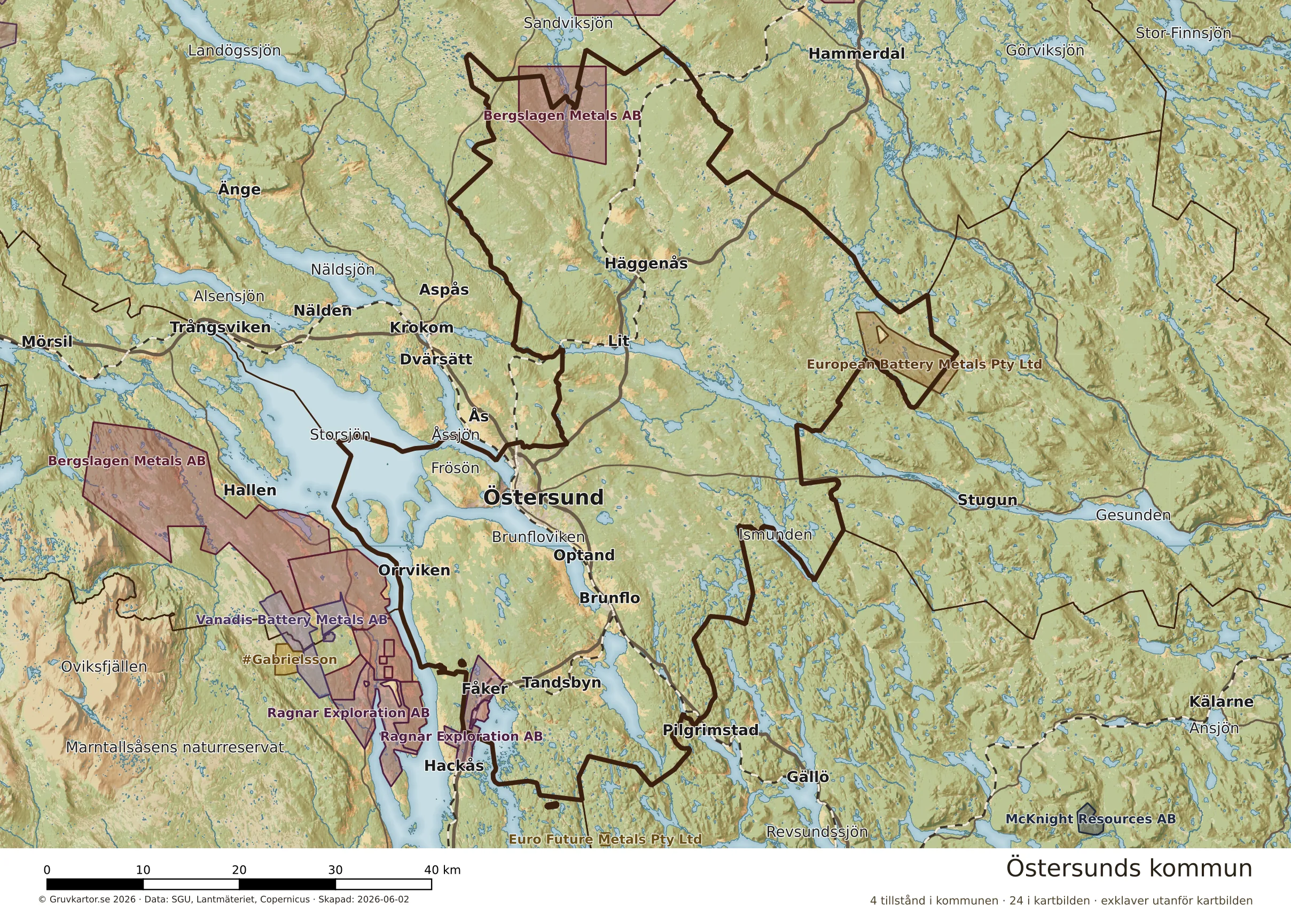 Karta över mineraltillstånd i Östersunds kommun