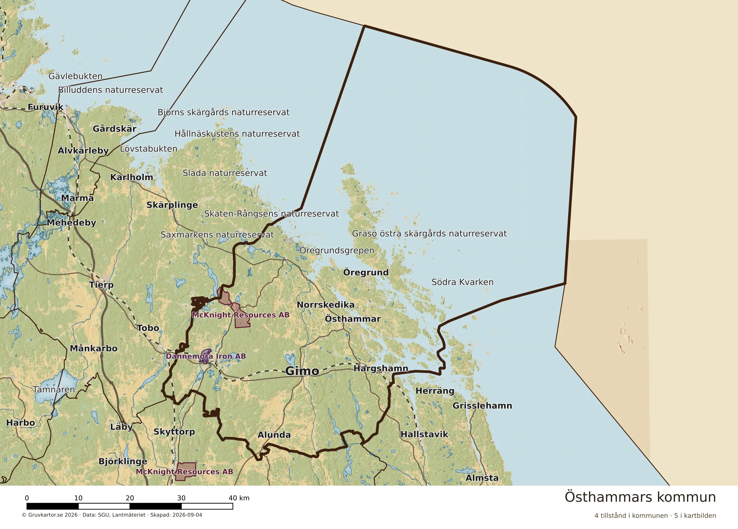 Karta över mineraltillstånd i Östhammars kommun
